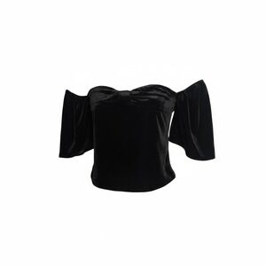 Express Off The Shoulder Velvet Bow Top Size‎ 2 Black Flare Sleeve Holiday NEW